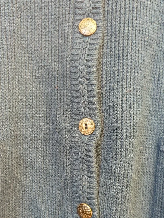 Women's Button-Front Crewneck Cardigan Sweater - Teal Blue - Picture 2 of 2